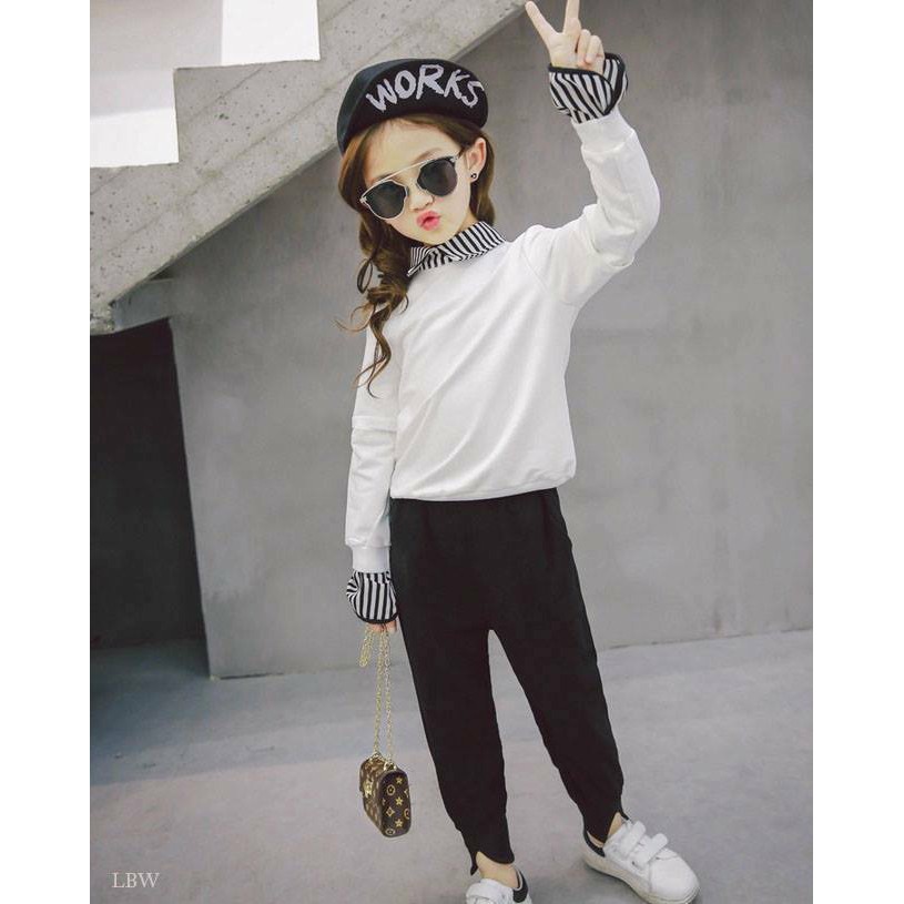 atasan fashion import anak perempuan putih hitam