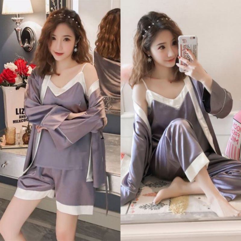 Set Kimono Sleepwear Set Piyama PREMIUM Quality Set 2pcs &amp; Set 4pcs (7 varian) Sexy Kimono Impor Wanita