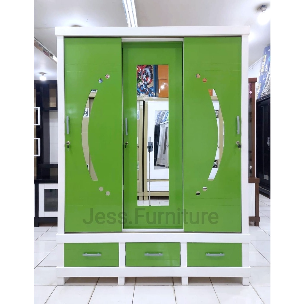 Lemari Pakaian Baju 3Pintu Putih / Lemari baju sleding / Lemari Pakaian Sleding , Lemari Baju Gamis 