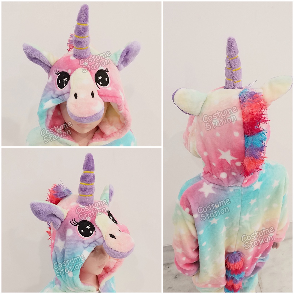 Kostum Onesie Unicorn Rainbow / Costume Kuda Poni motif Pelangi anak perempuan