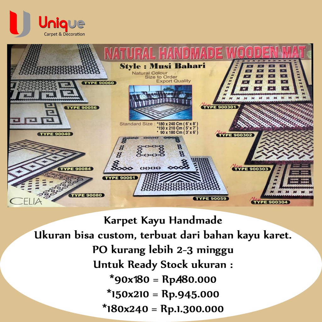 Karpet Tikar kayu Musi Bahari Custom ukuran / Anyaman Handmade Tikar kayu