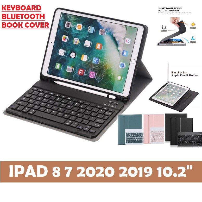 IPAD 8 7 10.2 Flip Case Keyboard Bluetooth Leather with Pen Holder