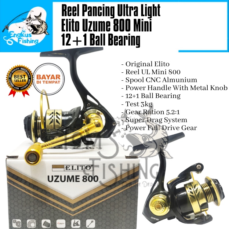 Reel Pancing UL Mini Elito Raijin / Uzume 800 (12+1 Bearing) 3kg Power Handle Ultra Light - engkus Fishing