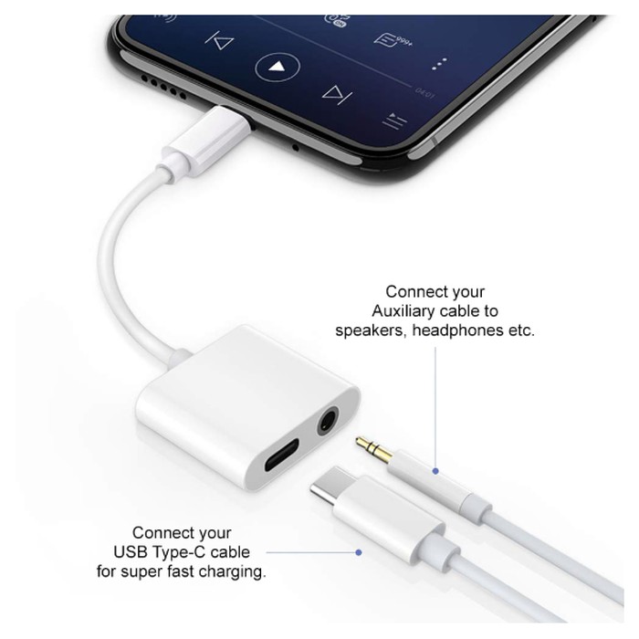 Converter 2 in 1 Type C To Jack 3.5MM With Fast Charging Build in Digital Chip