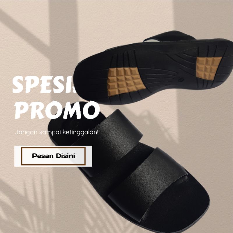 Goodboy.Sandal pria kulit 100% original asli ban dua hitam .