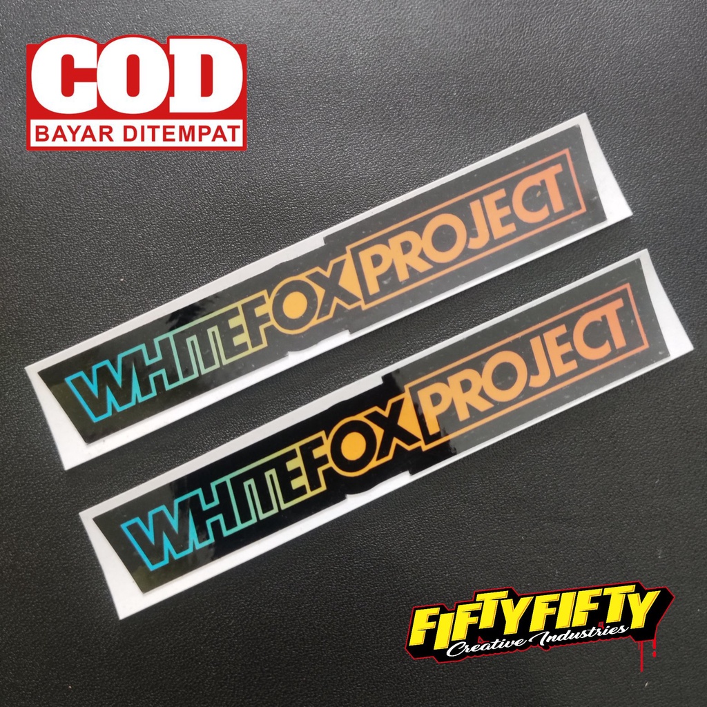 Stiker Print Cut WHITE FOX PROJECT Stiker Printing Laminasi Glossy Tahan Air Stiker Motor Mobil Helm Sudah Membentuk Pola Desain