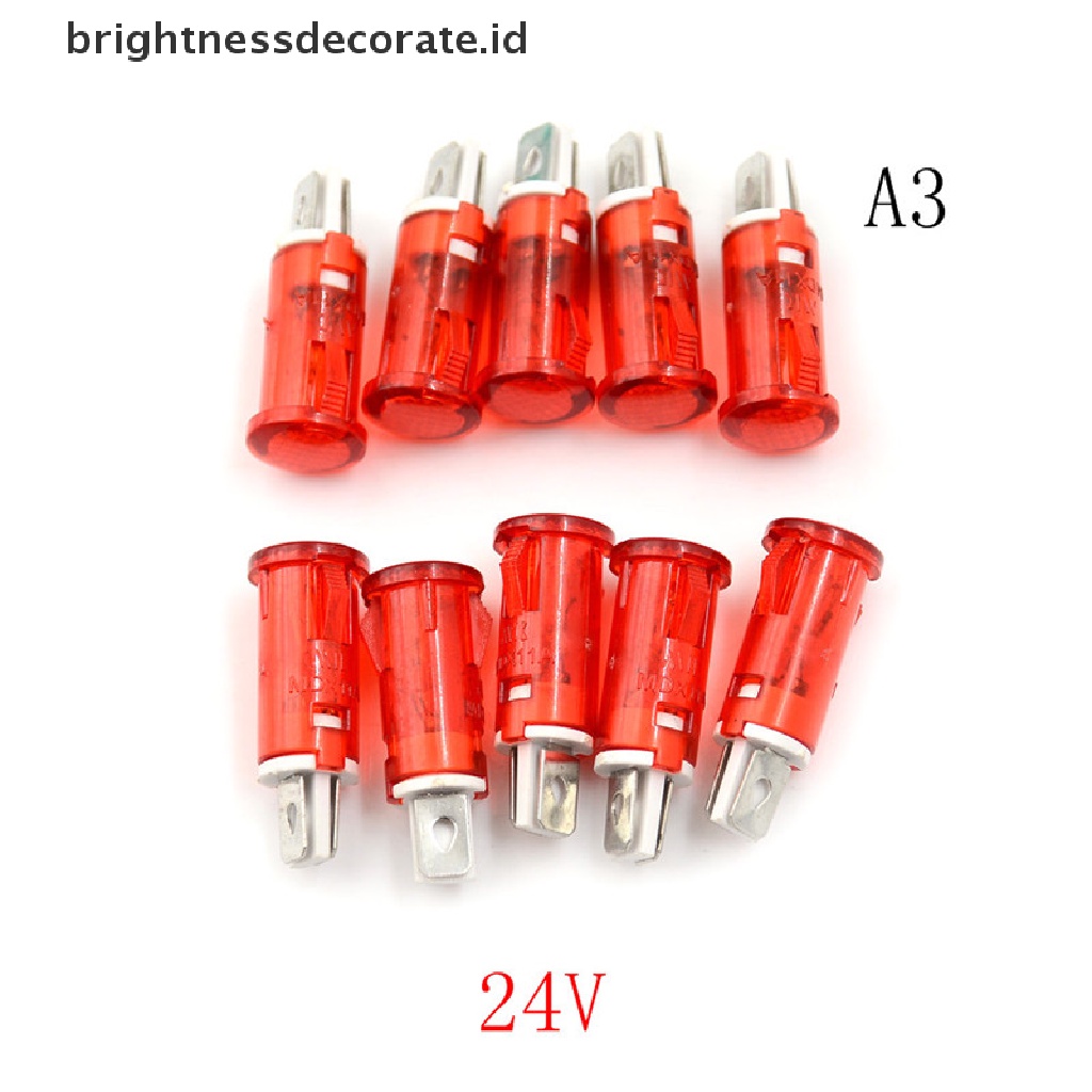 10 Pcs Lampu Indikator Sinyal Led 10mm 12v 24v 220v Warna Merah Hijau Kuning