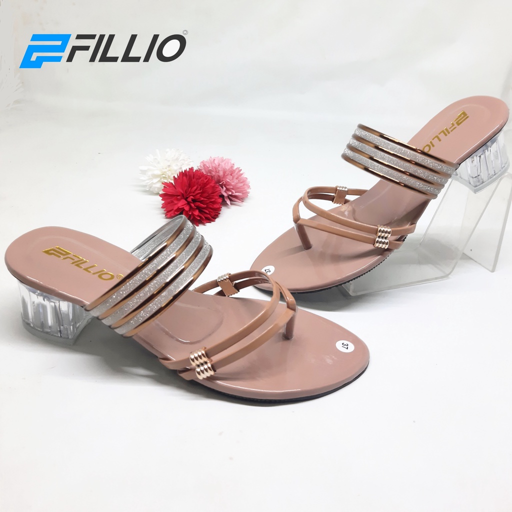 Sendal Heels Wanita Slip Fillioz 204 / Hak Kaca 5cm