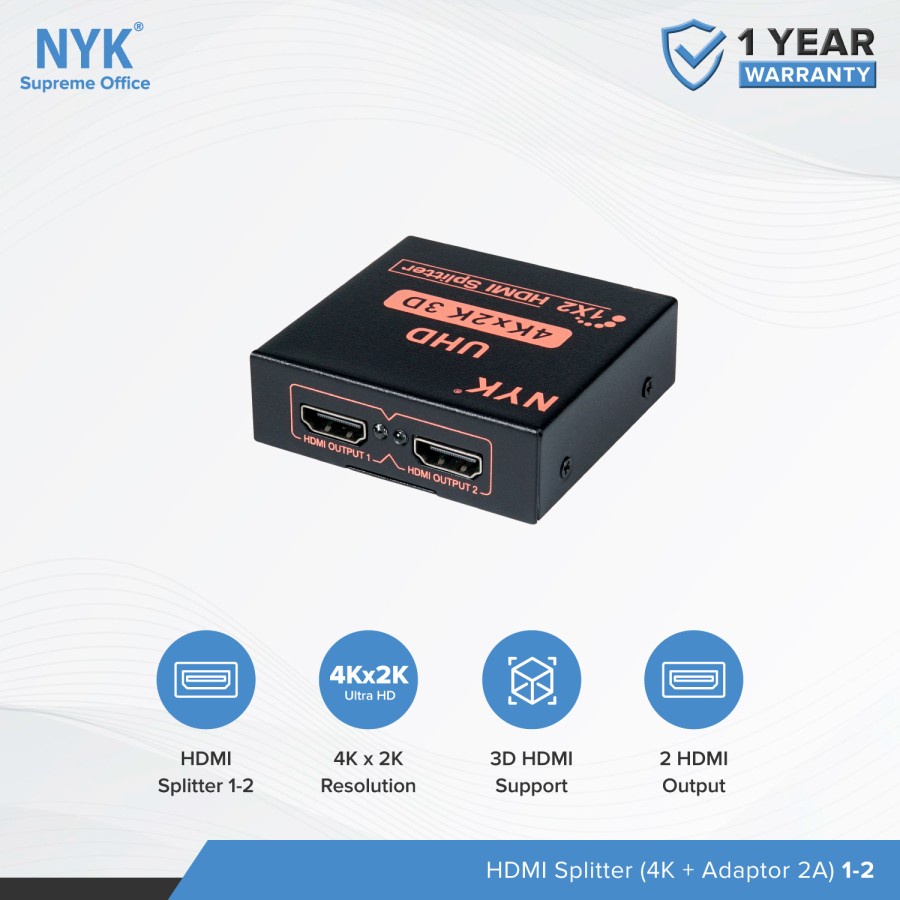 HDMI Splitter NYK 2 port 4Kx2K UHD - Splitter hdmi 1-2