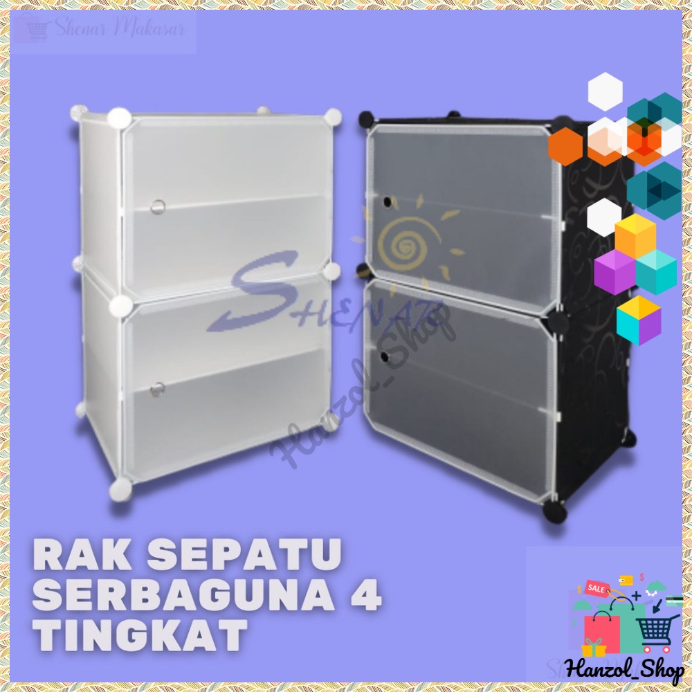 [HZ] - Rak Sepatu Portable 4 Tingkat / Rak Sepatu Anti Debu / Rak Sepatu Plastik