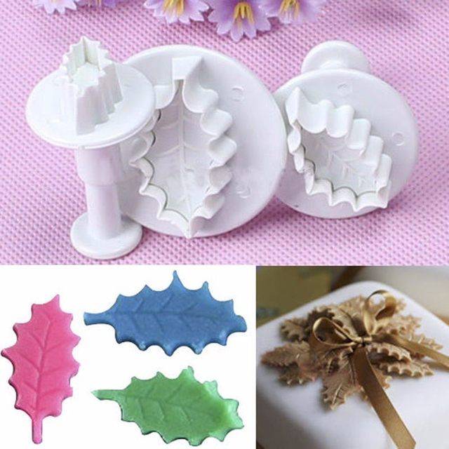 Cetakan fondant clay plunger cutter holly leaf