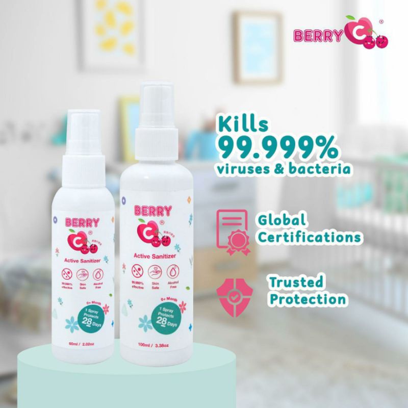 BerryC Active Sanitizer Water Spray Awet 24Jam di Kulit / 28Hari di Benda