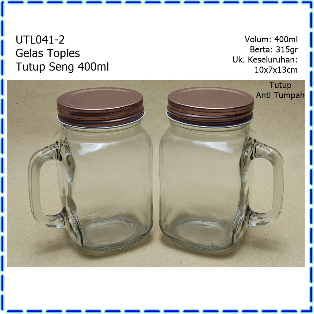 UTL041-2 Gelas Toples/Mug Tutup Seng/Mason Jar/Drink Jar Harvest 400ml