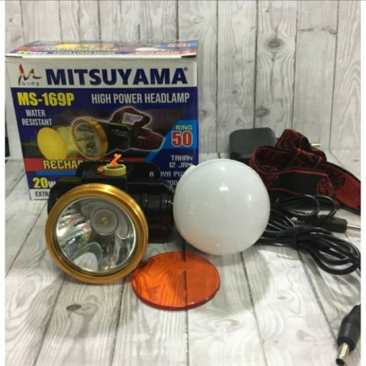 Senter Kepala Cas LED 20watt mitsuyama MS-169p Lensa Kuning Fre Bohlam