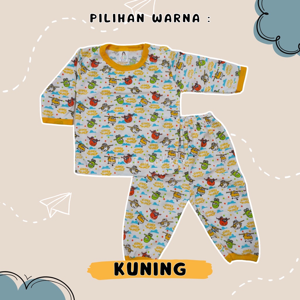 SALE 7.7 Setelan Baju Bayi Panjang 3 - 12 Bulan merk Yeiko - SUPER WINGS