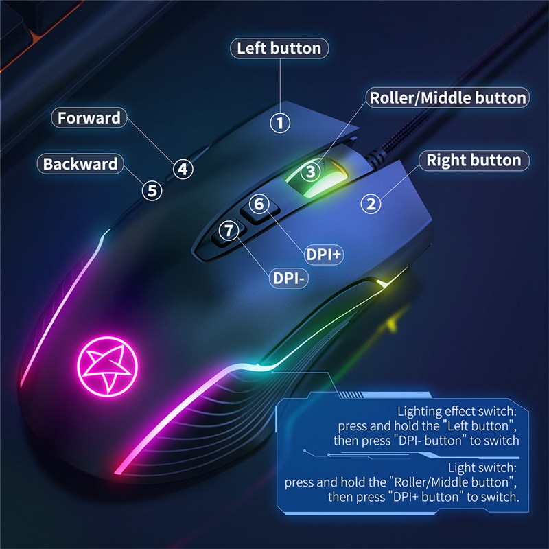 TK Wired Gaming Mouse USB Computer Mouse Gaming RGB Mouse 7 Button 6400DPI LED Silent Game Mice For PC Laptop