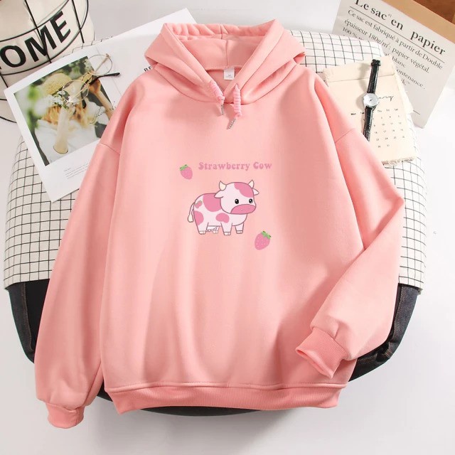 HOODIE JUMPER WANITA STRAWBERRY COW - ATASAN LUCU TERLARIS