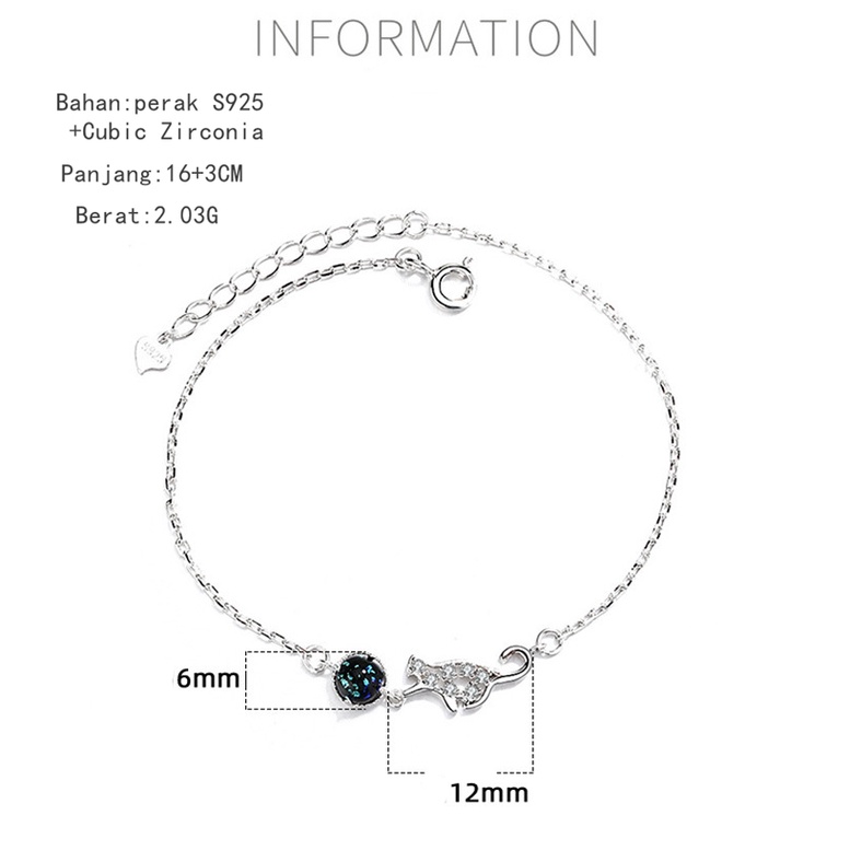 Gelang wanita Sterling silver S925  (Garansi  2  Tahun)  Gelang kitten  Fashion dan manis Bracelet Fashion and sweet perak asli S925 NEW 2023 HOT