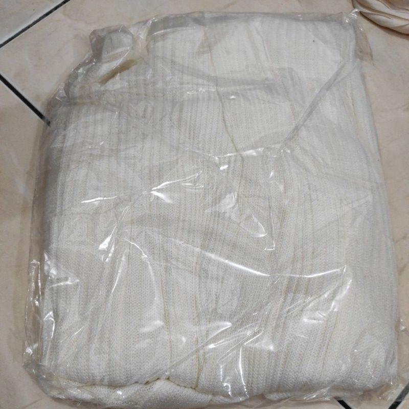 Cardigan panjang rajut dua saku all size-Putih gading