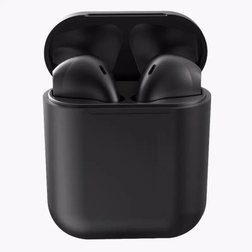 I12 Macaron TWS Headset Earphone Bluetooth Wireless Extra Bass Up to BT 5.0-Black/Hitam