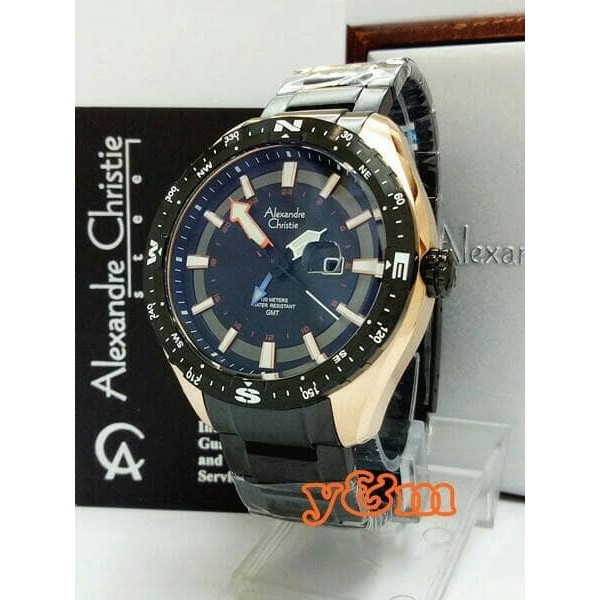 ORIGINAL ALEXANDRE CHRISTIE AC 6436 GMT PRIA ROSEGOLD BLACK ORI