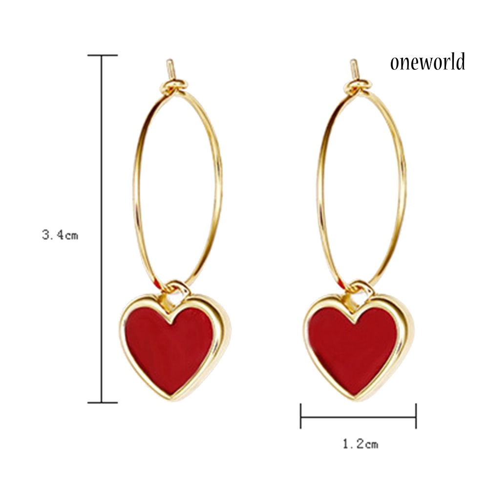 OW@ Fashion Party Women Red Love Heart Pendant Hoop Earrings Jewelry Birthday Gift