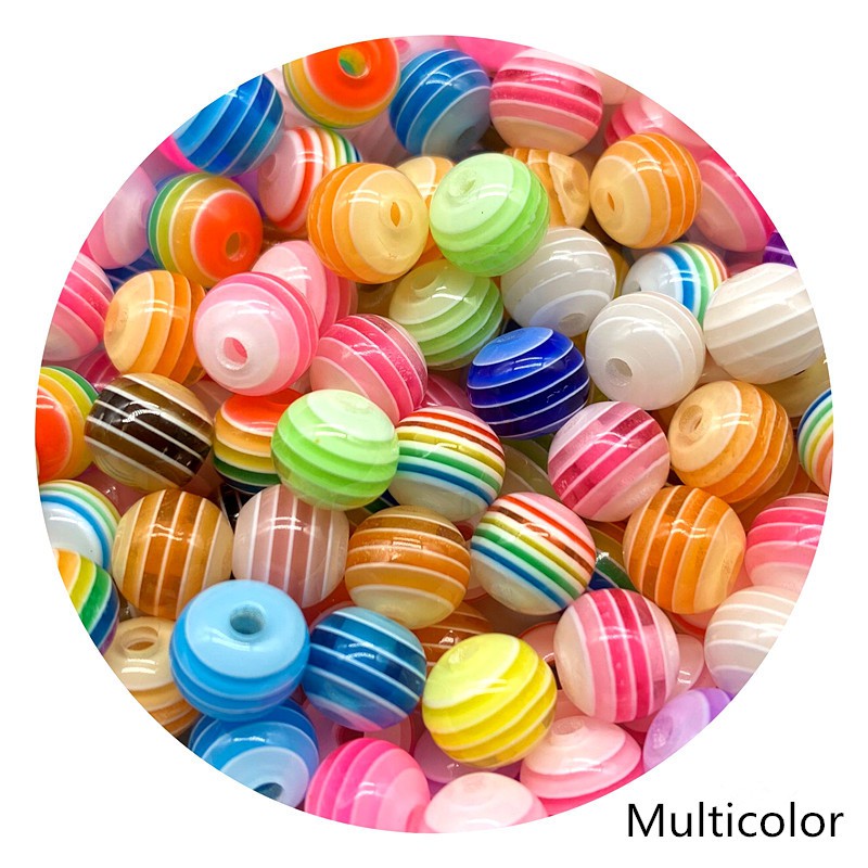 6mm / 8mm Manik-Manik Resin Monokromatik Motif Garis Untuk Membuat Gelang / Perhiasan Diy