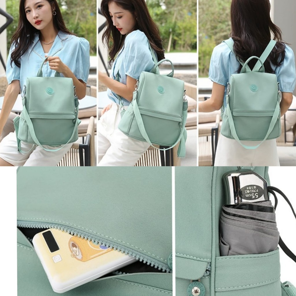 TAS RANSEL WANITA KOREA PREMIUM ANTI AIR IMPORT HIJAU TA407G2 FARROW BACKPACK SEKOLAH PUNGGUNG KERJA