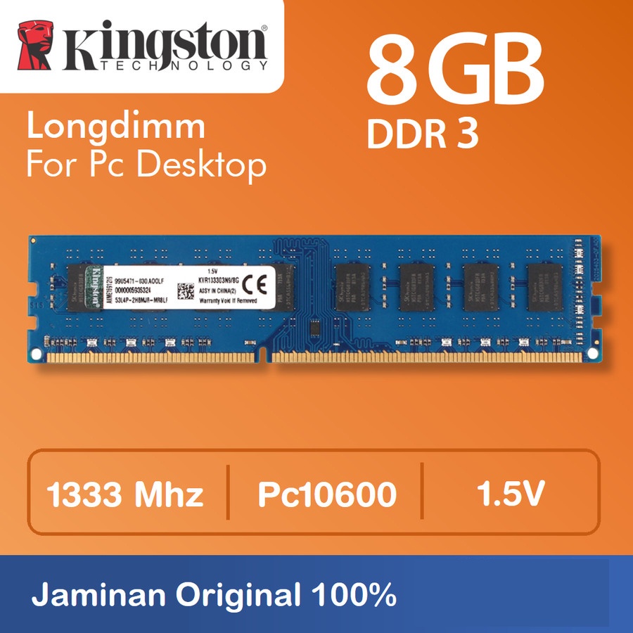MEMORY / MEMORI / RAM KINGSTON LONGDIMM DDR3 8GB PC10600 / 1333Mhz