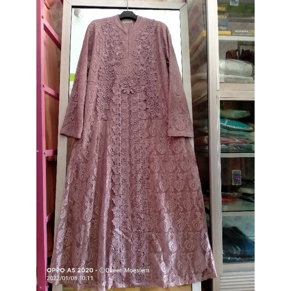 gamis full brokat belah jumbo ld 125
