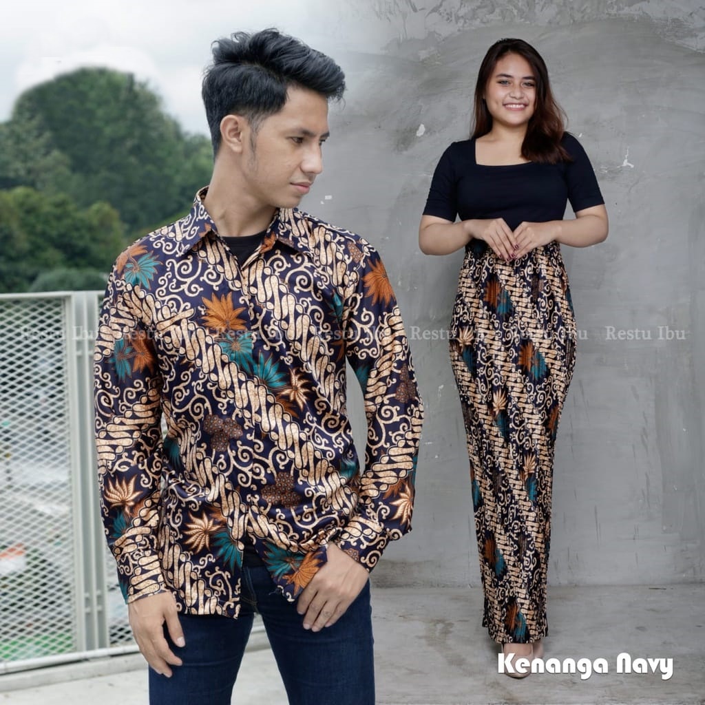 BATIK COUPLE / BAJU BATIK COUPLE / BATIK SET / SETELAN COUPLE ROK PLISKET / ROK PLISKET COUPLE KAMEJA BATIK / ROK PLISKET COUPLE LENGAN PANJANG / ROK BATIK PLISKET COUPLE / ROK PLISKET BATIK DAN KEMEJA / MOTIF KENANGA HIJAU