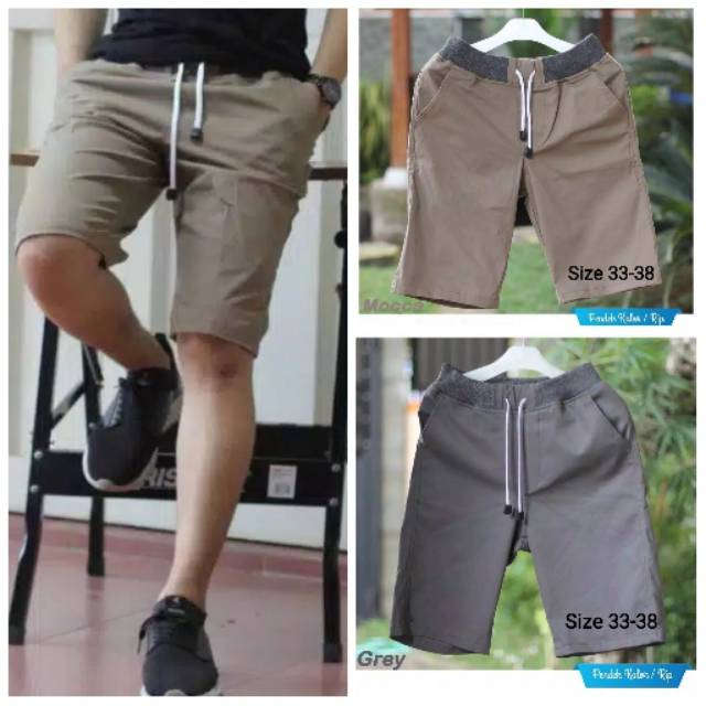 [BIG SIZE] Celana Chino Pendek Pria mick pinggang karet rip katun twill krem coklat surfing santai