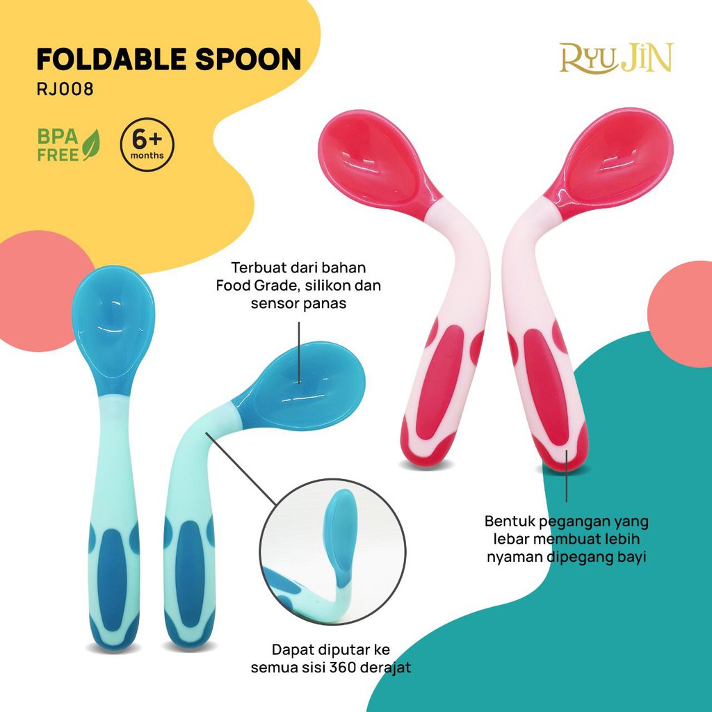 RYU JIN - SENDOK MAKAN BAYI SENSORIC FOLDABLE SPOON SET / ALAT MAKAN BAYI BISA DI BENGKOKKAN 90°C