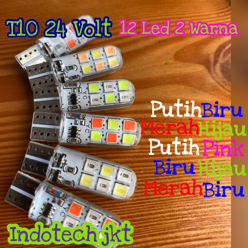 Lampu Led Senja T10 12 Led Truk Bis 24 Volt Nyala 2 Warna Kedip