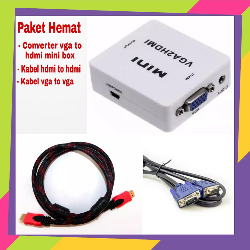 KABEL VGA TO HDMI LAPTOP TO MONITOR LCD / LED (Bagus dan Murah) VGA TO HDMI 1.5m