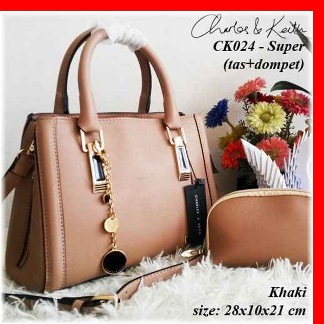 TERMURAH  Tas Charles n Keith CK024 Khaki + FREE DOMPET I Tas Branded Import