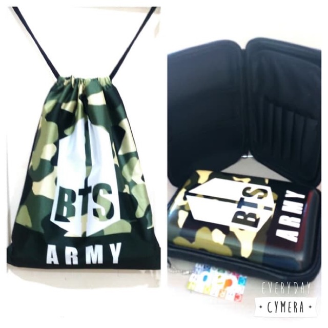 

Paket 1 tas serut / string bag &1 tempat / kotak pensil / HPO / KPOP BTS Army