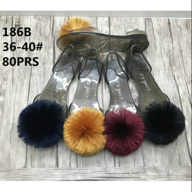 Jelly shoes transparan bulu pompom 186B linetx