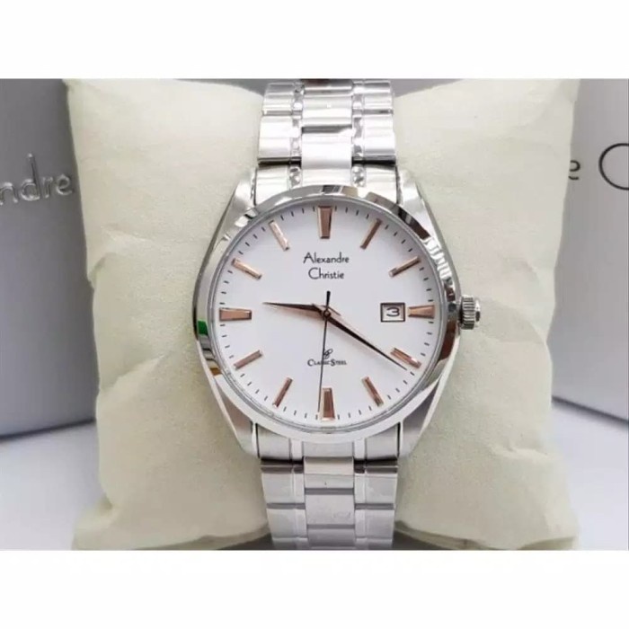 Jam tangan pria Alexandre Christie AC 8515 AC8515 silver white rg Original