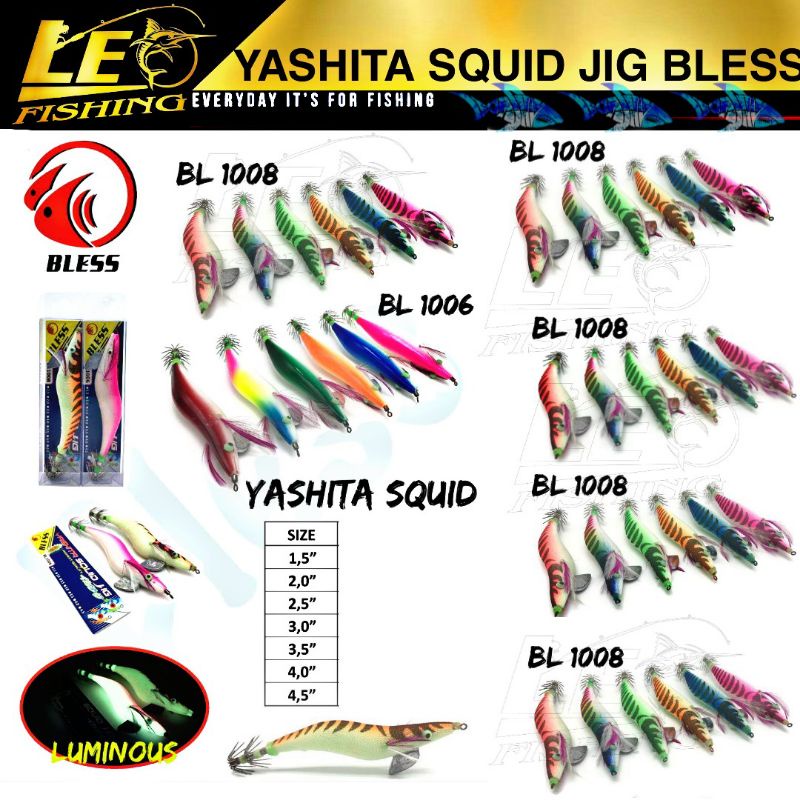 BLESS YASHITA SQUID JIG PANCING CUMI KAIL CUMI SIZE 1.5 2.0 WARNA ORANGE RED PINK BLUE GREEN RAINBOW