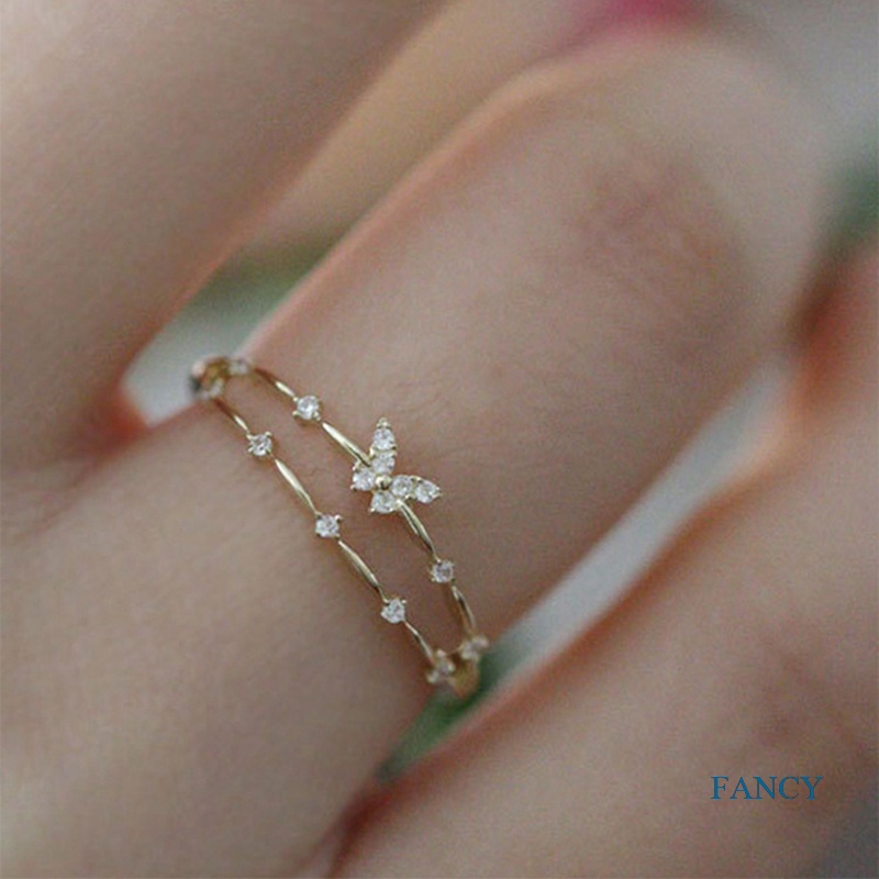 Cincin Lapis Emas 18k Model Butterfly Cubic Zircon Untuk Wanita