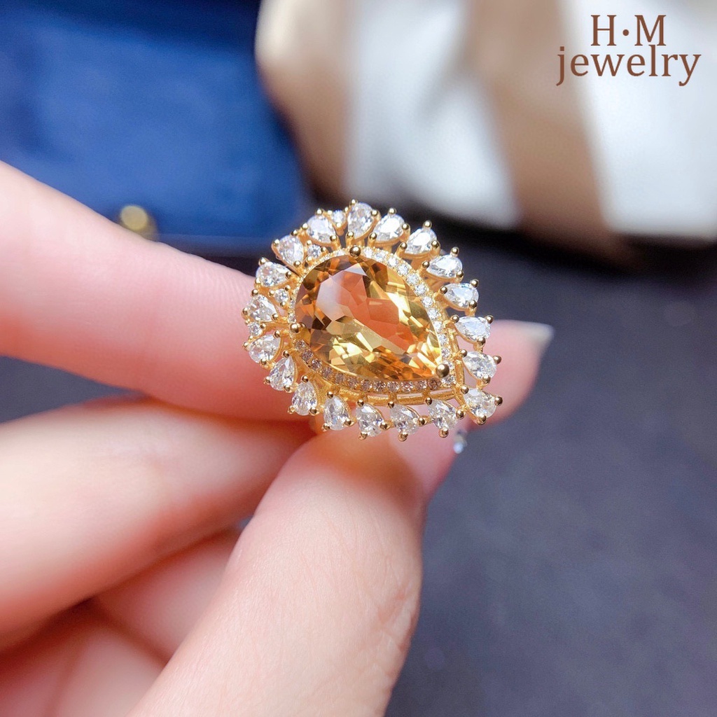 Cincin Lapis Emas 18K Dengan Batu Citrine Natural Mewah Untuk Wanita