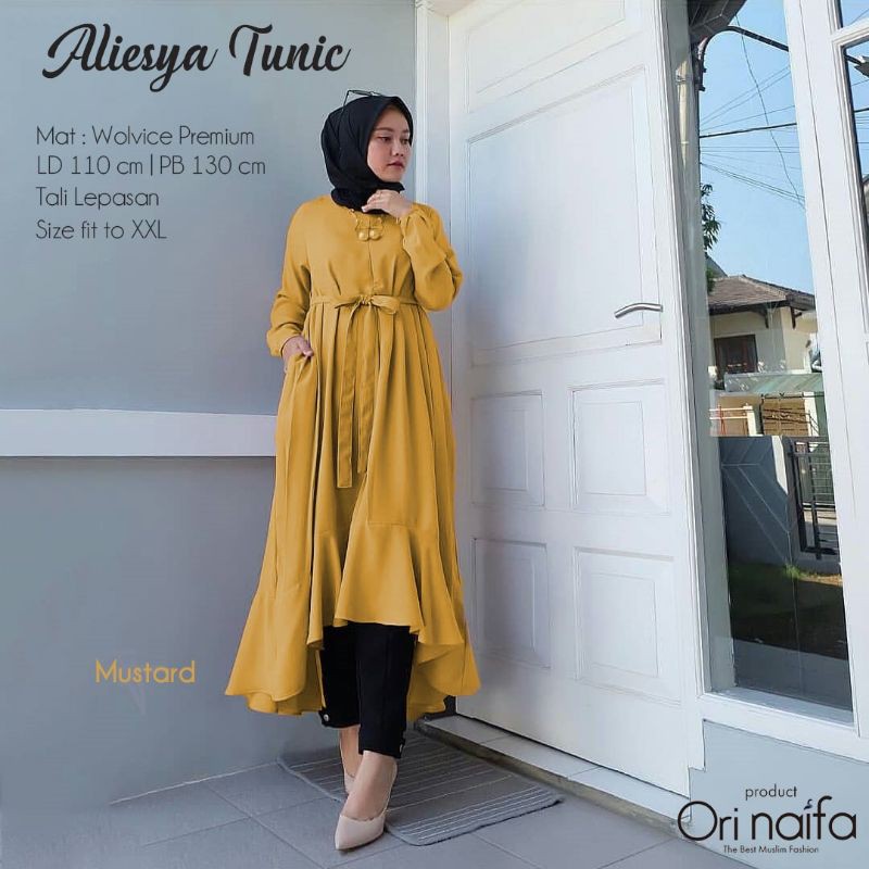Aliesya Tunik Cantik Elegan Tunik Polos Simpel Murah Tunik Semi Gamis