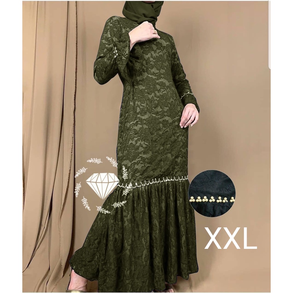 PCS MAXY NURHALIZA DUYUNG MUTIARA BRUKAT FASHION PAKAIAN WANITA DRESS GAMIS MAXI 5 UKURAN M L XL XXL 3XL MS ADA VIDEO REVIEW ASLI PRODUK-Army XXL