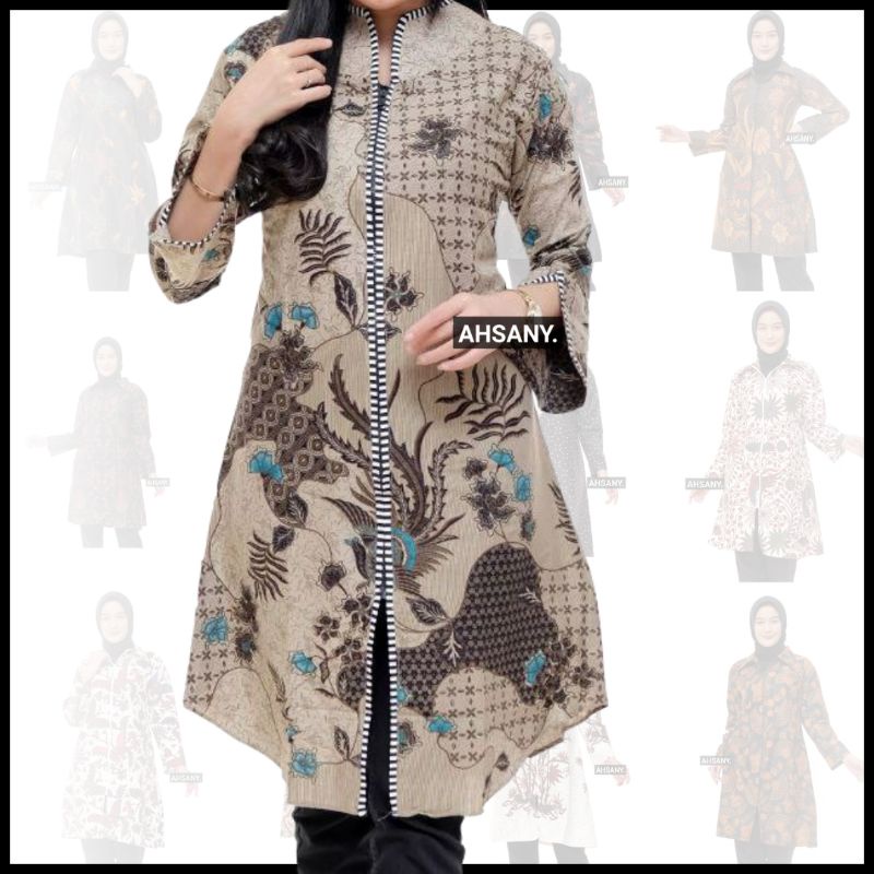 Tunik Batik Kantor HRB2911 Seragam Formal Resleting Depan Busui Bisa COD Ld 110 Standart