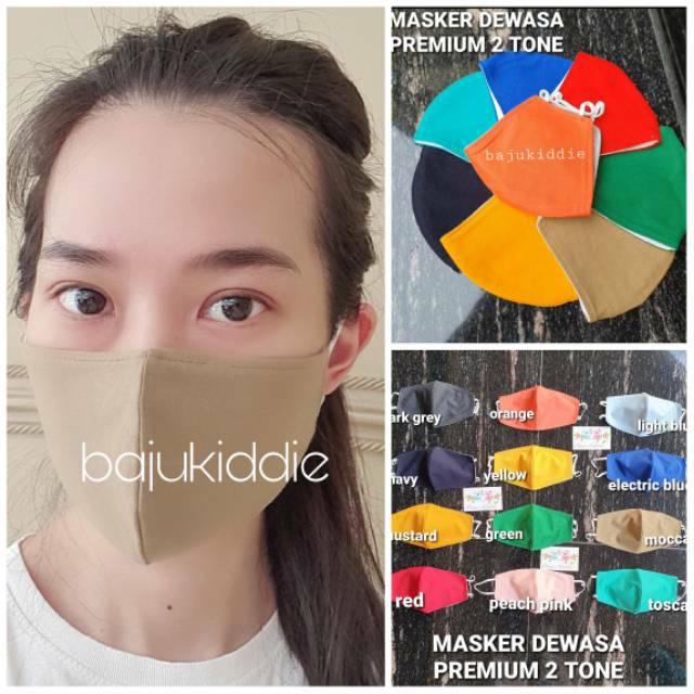 MASKER KAIN DEWASA PREMIUM 2 TONE / ANTI VIRUS CORONA PELINDUNG COVID 19 / BAKTERI / DEBU