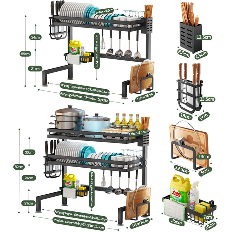 Rak Piring Wastafel Rak Dapur Stainless Rak Cuci Piring Anti Karat Rak Serbaguna Dengan Aksesoris