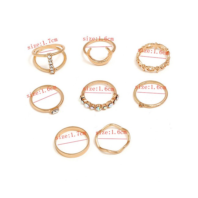 LRC Cincin Fashion Gold Color Diamond Decorated Heart Shape Design Ring(8pcs)