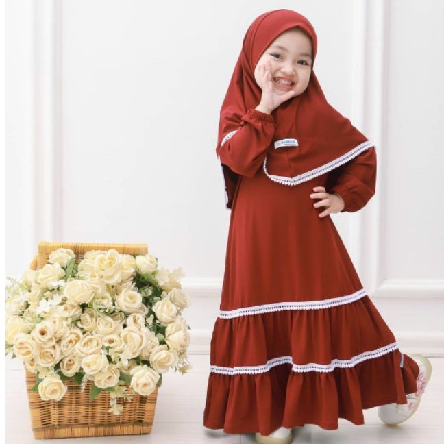 FROMO Gamis Anak 1-8 thn Renda Pompom Kirana Jersey Gamis Anak Terbaru