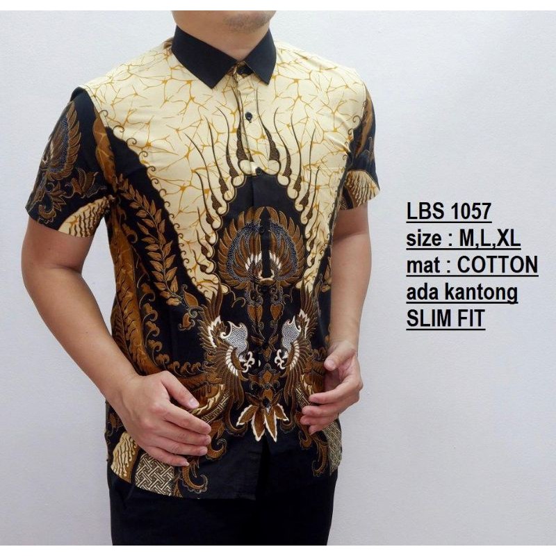 BATIK PRIA LENGAN PENDEK MOTIF KALEM ORIGINAL MERK